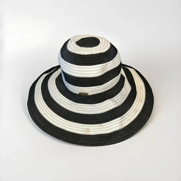 Sun N Sand Women's Black White Striped Beach‎ Sun Hat UPF 50+ Sun Protection - Picture 1 of 4